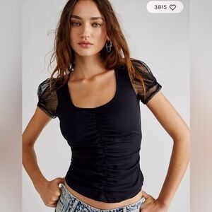 Free People Blush Up Cami Mesh Polkadot Black size S